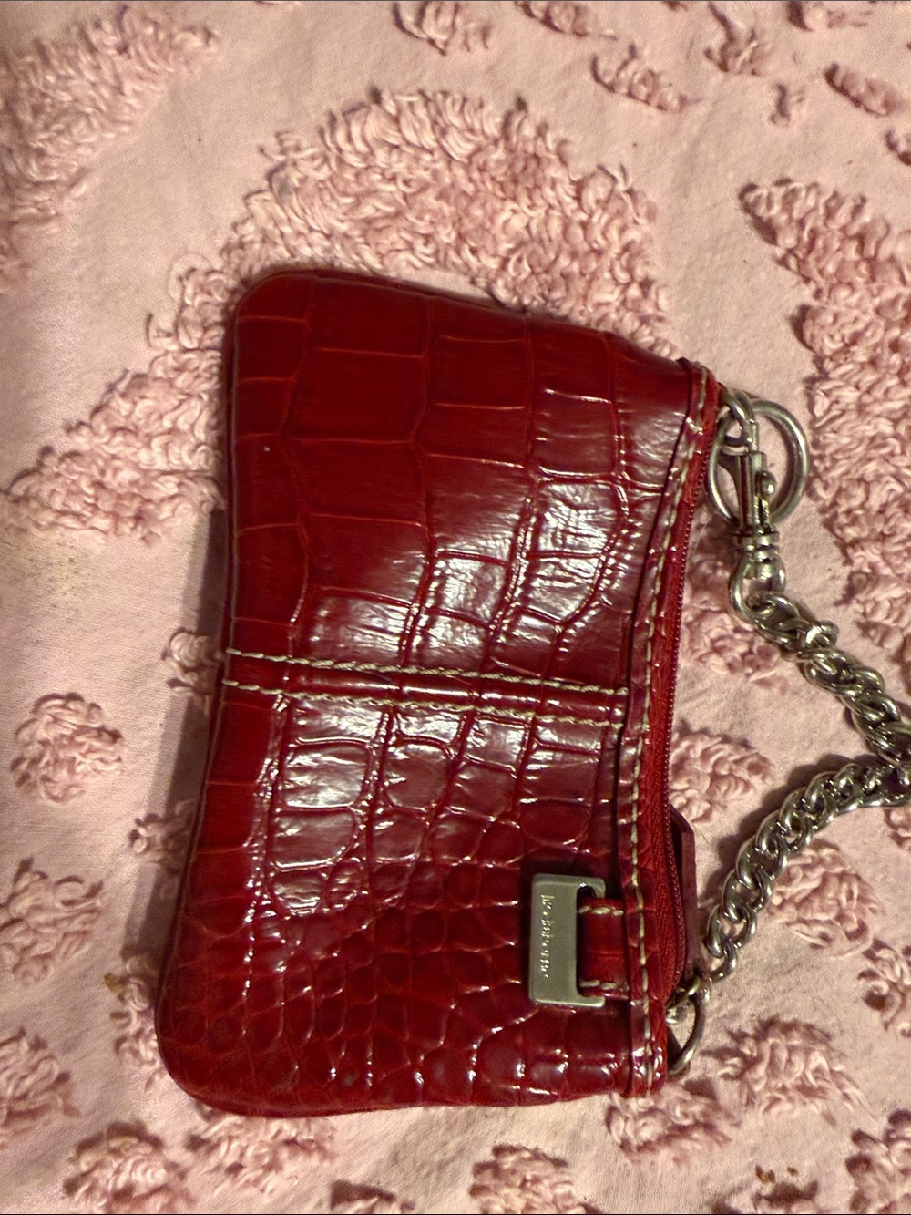 Liz Claiborne Red Croc-Embossed Wristlet with Chain Accent